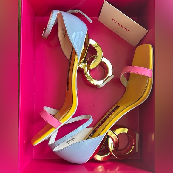 New Kat Maconie Colorblock Sculptural Statement Heel Sandals Sz 39 US 8 - Picture 1 of 10